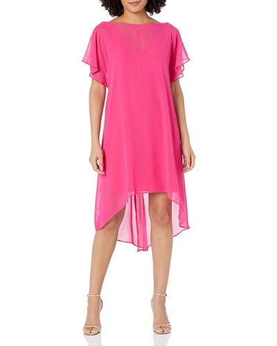Adrianna Papell Chiffon Overlay Draped Dress - Pink