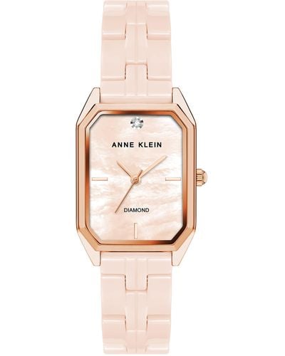 Anne Klein Genuine Diamond Dial Ceramic Bracelet Watch - Pink