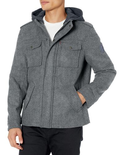 Levi's Mens Hooded Military Jacket Wool Blend Coat - Gray