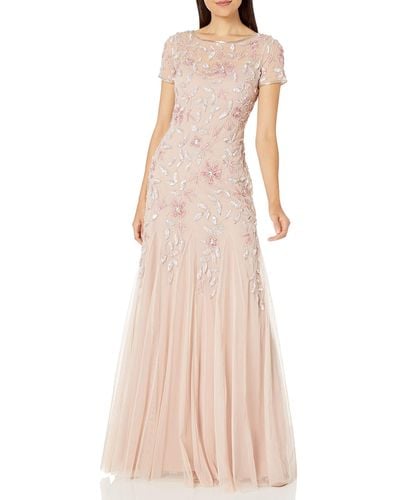 Adrianna Papell Floral Beaded Godet Gown - Pink