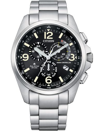 Citizen Eco Drive Promaster Land Atomic Time Keeping Watch In Stainless Steel - Gray