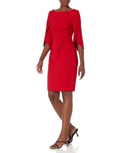 DKNY Open Sleeve Ruched Dress - Red