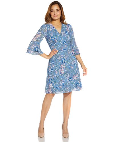 Adrianna Papell Floral Printed Bias Dress - Blue