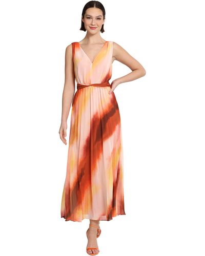 Donna Morgan Plus Size Sleeveless Pleated Skirt Maxi Dress - Orange