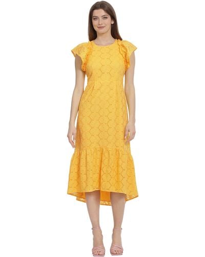 Maggy London Plus Size Jewel Neck Flutter Sleeve Midi Dress - Yellow