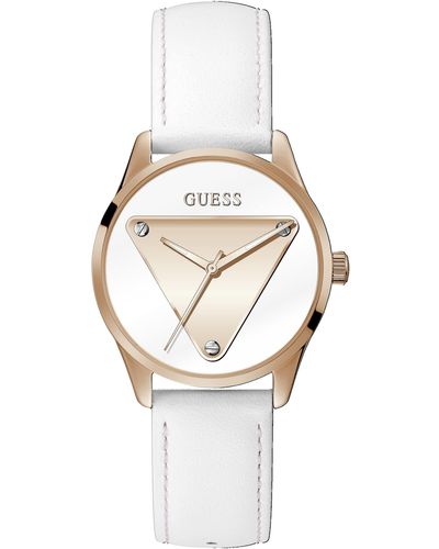 Guess Tone Stainless Steel Case With White Dial & White Leather - Multicolor
