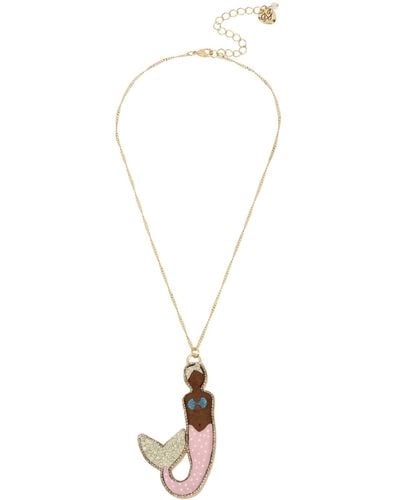Betsey Johnson Wood Mermaid Pendant Necklace - Pink