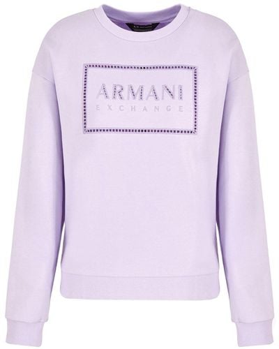 Emporio Armani Crew-neck Sweatshirt With Logo Print In Asv Organic Cotton - Purple