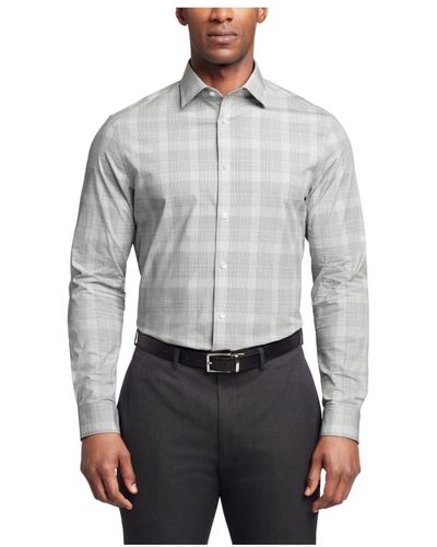 Calvin Klein Dress Shirt Regular Fit Non Iron Stretch Check - Gray