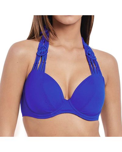 Freya Standard Macramé Plunging Halter Bikini Top With Underwire - Blue