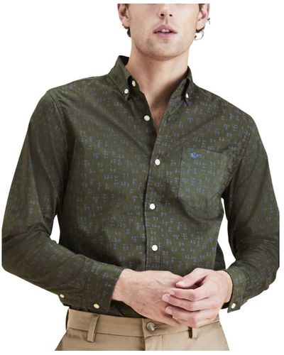 Dockers Classic Fit Long Sleeve Signature Comfort Flex Shirt - Blue