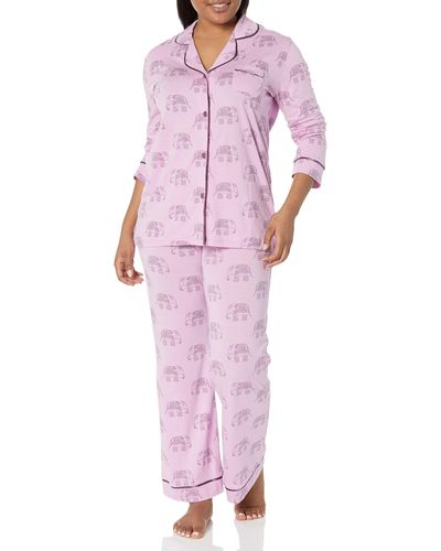 Cosabella Plus Size Bella Printed Long Sleeve Top & Pant Pajama Set - Pink