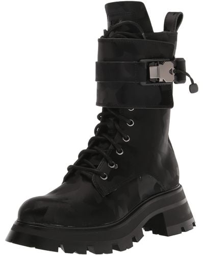DKNY Lace-up Lug Sole Combat Boot Fashion - Black