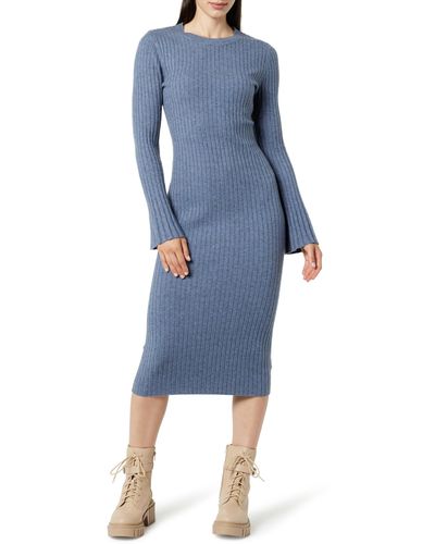 The Drop Fernanda Bell Sleeve Ribbed Sweater Dress Dusty Blue