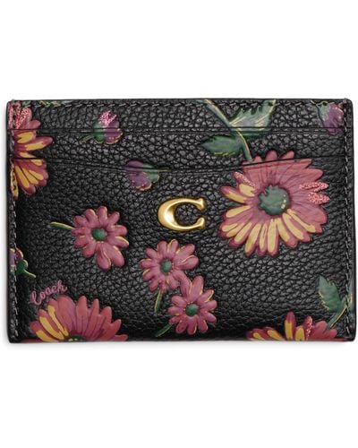 COACH Essential Floral Printed Leather Card Case - Black