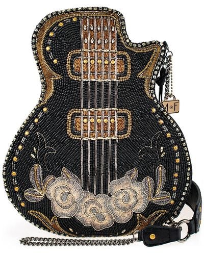 Mary Frances Pretty Music Beaded Guitar Crossbody Handbag - Black
