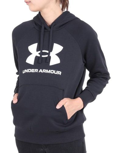 UNDER ARMOUR Womens Rival Fleece Big Logo Hoodie - Blue/White