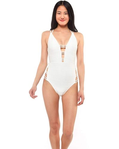Jessica Simpson Standard V Neck One Piece Swimsuit Bathing Suit - White