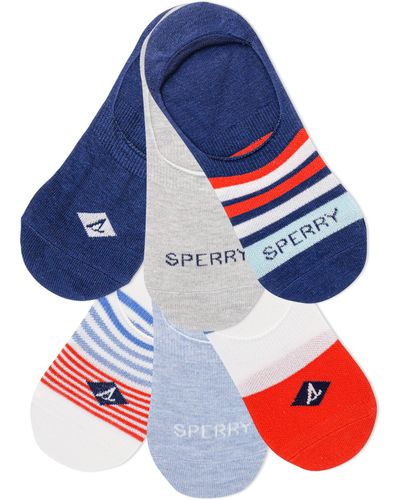 Sperry Top-Sider Comfort Sneaker Liner Socks-6 Pair Pack Mesh Stripe Colors - Blue