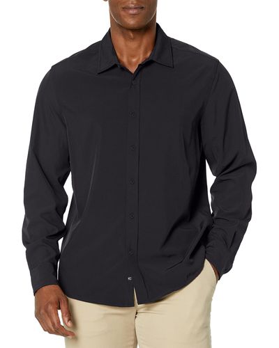 Kenneth Cole Stretch Solid Button-down Long Sleeve Shirt - Black