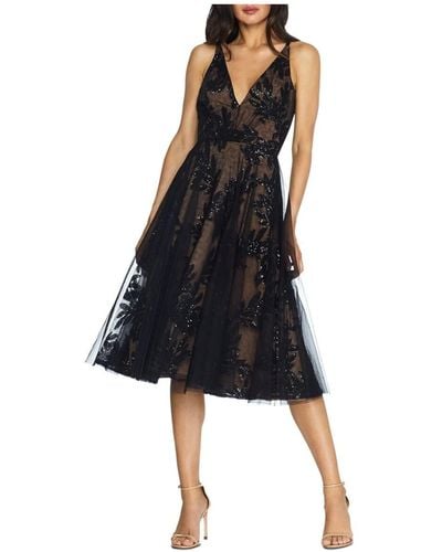 Dress the Population Womens Courtney Sleeveless Veiled Fit & Flare Midi Dress - Black