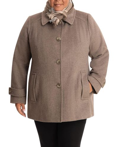 London Fog Single-breasted Plus Size Wool Blend Coat With Scarf - Brown
