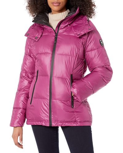 Kenneth Cole New York Womens Horizontal Zip Puffer Jacket - Pink