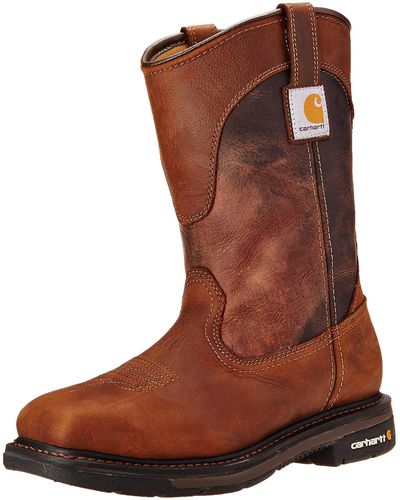 Carhartt Mens 11" Wellington Square Safety Toe Leather Work Cmp1218 Industrial And Construction Boots - Brown