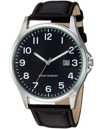 Amazon Essentials Easy To Read Silver-tone And Black Strap Watch