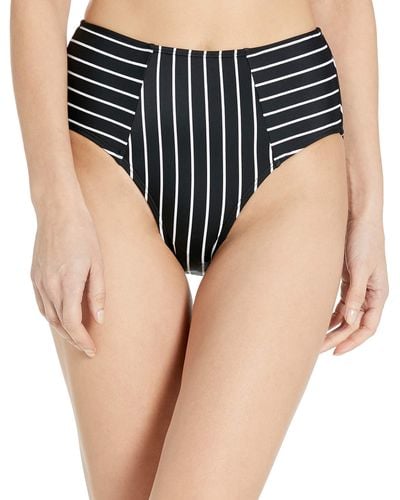 Rachel Roy Black & White Striped High-waisted Swim Bottom