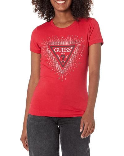Guess Short Sleeve Crew Neck Star Triangle Tee Shirt - Red
