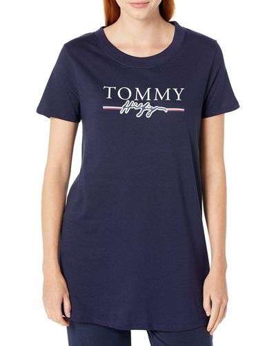 Tommy Hilfiger Womens Short Sleeve Graphic Sleep Shirt Pajama Top - Blue