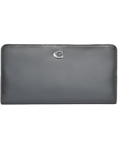 COACH Smooth Leather Skinny Wallet Gray Blue One Size