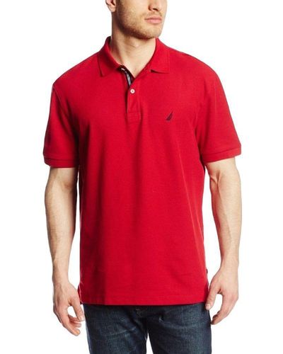Nautica Short Sleeve Solid Cotton Pique Polo Shirt - Red