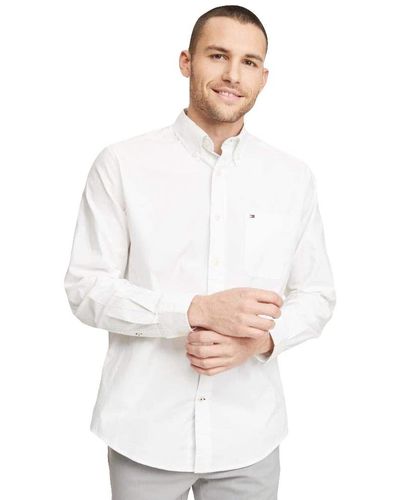 Tommy Hilfiger Mens Long Sleeve Casual Button-down In Classic Fit Button Down Shirt - White
