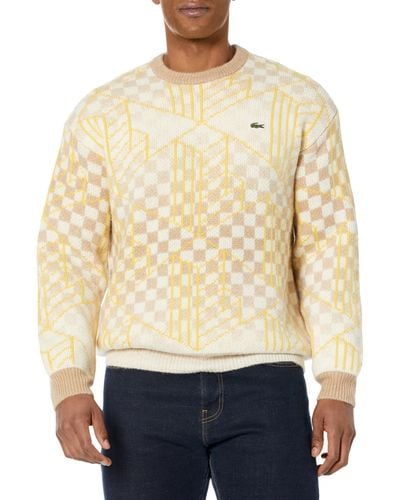 Lacoste Long Sleeve Crew Neck Ombre Graphic Sweater - Natural