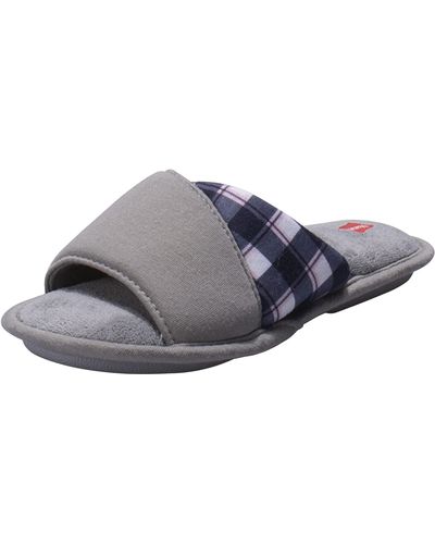 Hanes Womens Open Toe Contrast Plaid Slide With Memory Foam And Anti-skid Sole Slipper - Gray