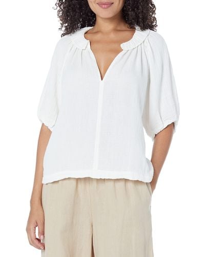 Velvet By Graham & Spencer Annette Cotton Gauze Puff Sleeve Shirt - White