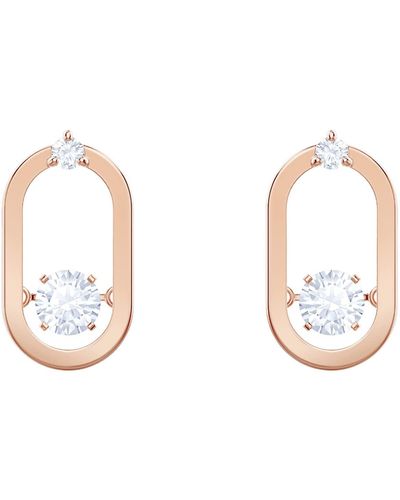 Swarovski Pierced Earrings With Floating Round Crystals On A Rose-gold Tone Finish Setting With A Cage Design - Metallic