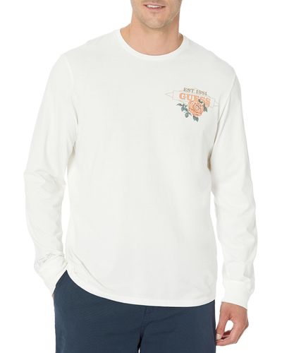 Guess Long Sleeve Bsc East West Rose T-shirt - White