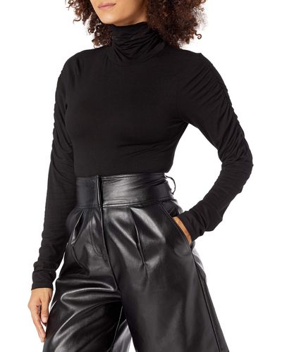 Kendall + Kylie Kendall + Kylie Mock Neck Ruched Sleeve Bodysuit - Black