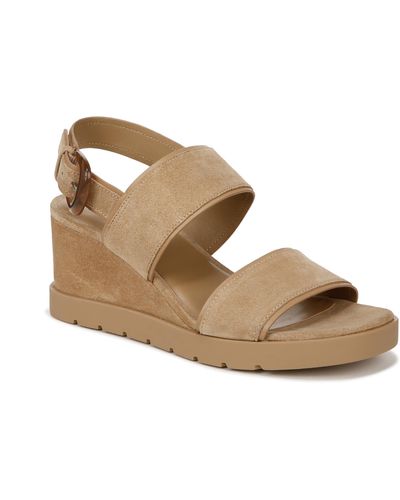 Vince S Roma Double Strap Wedge Sandals Dune Beige Suede 6 M - Brown
