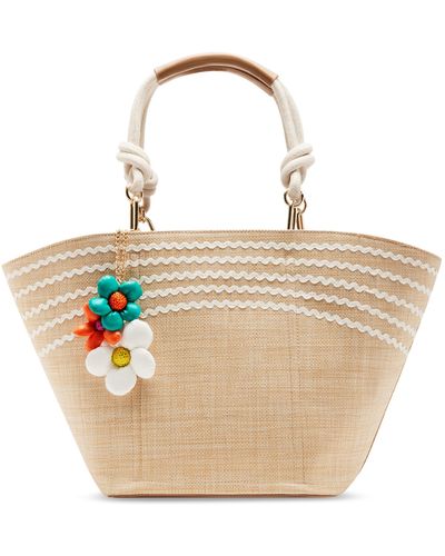 Betsey Johnson Puffy Flowers Large Raffia Tote - Natural