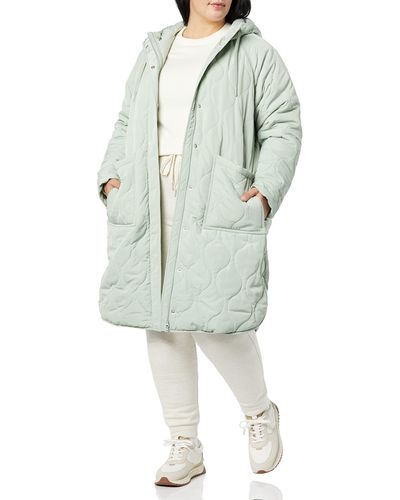 Amazon Essentials Water Repellent Mid-length Quilted Hooded Coat - Green
