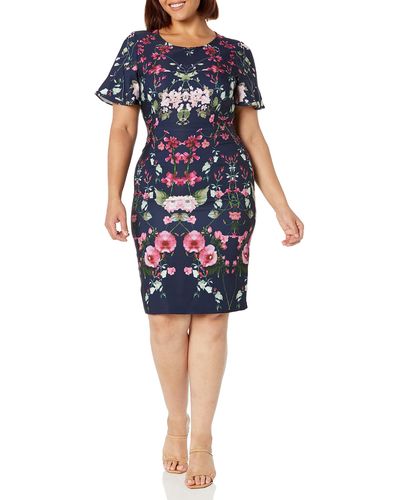 Adrianna Papell Printed Floral Crepe Dress - Blue