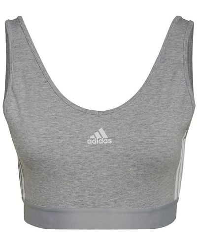 adidas 3-stripes Crop Top With Removable Pads - Gray