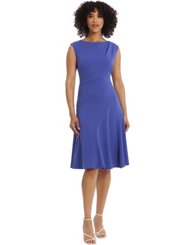 Maggy London Sleeveless Fit And Flare With Pleat Tuck And Seaming Details Work Career Event Guest Of - Blue