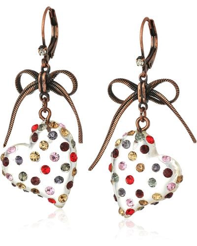 Betsey Johnson Multi Lucite Heart Drop Earrings - Multicolor