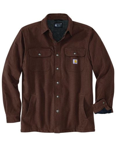 Carhartt Big & Tall Relaxed Fit Flannel Sherpa-lined Shirt Jac - Brown