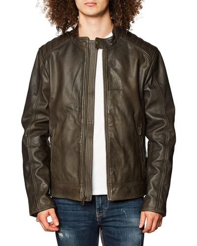 Cole Haan Washed Leather Moto Jacket - Brown